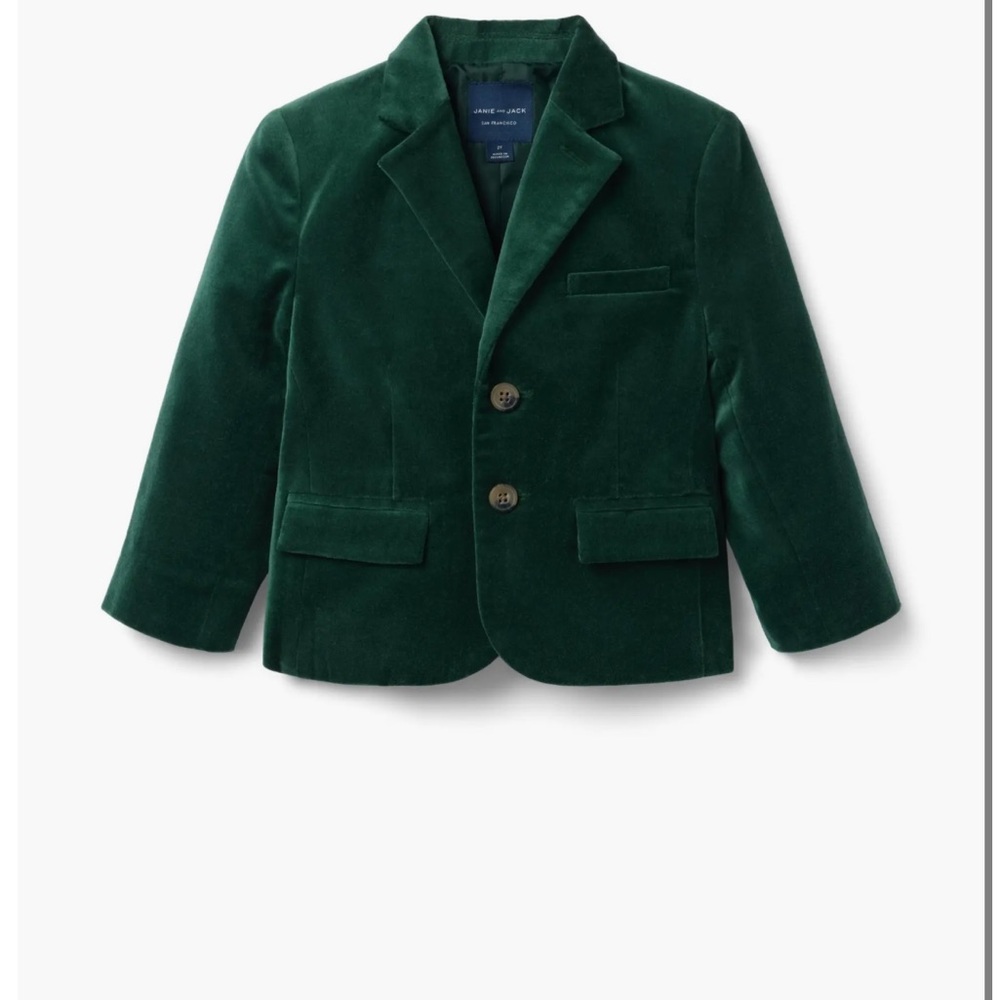 Janie and Jack Forest Green Velvet Blazer - Picture 2 of 3